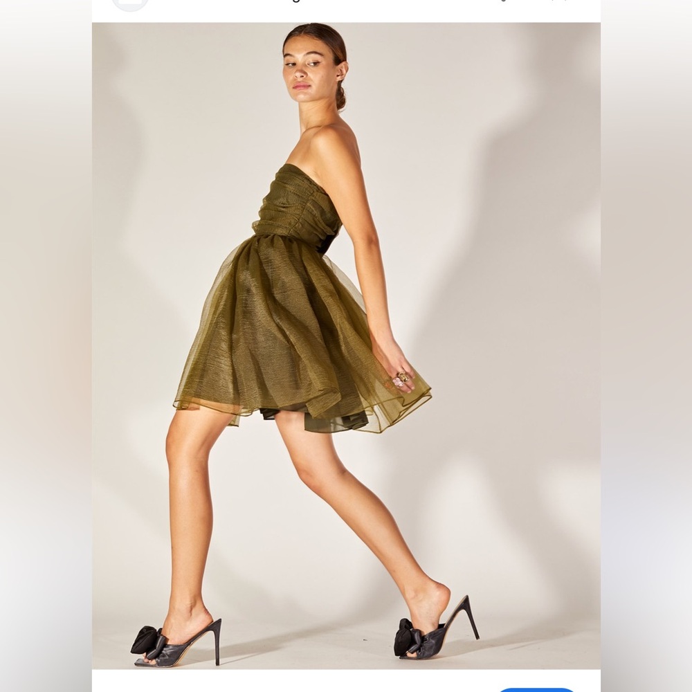 Cynthia Rowley Valeria Organza Olive Green Strapless Mini Dress Size 4 Women’s